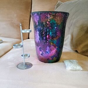Like new partylite viridescent azure hurricane candle holder.